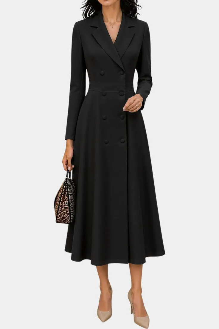 Structured Double-Breasted Midi Coat Dress
