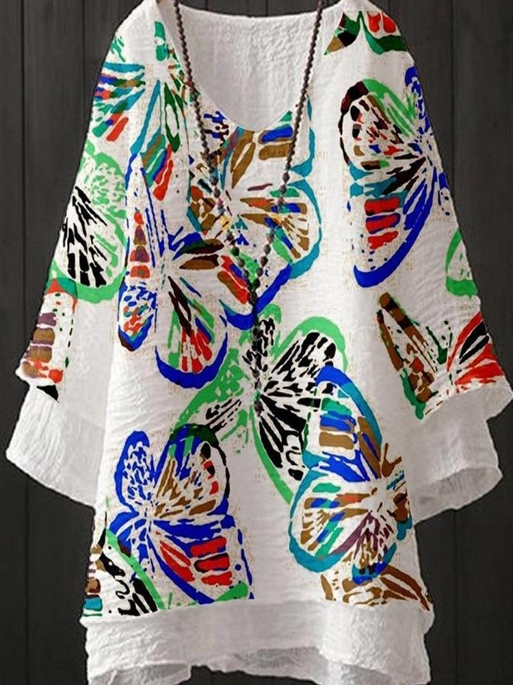 Butterfly print ladies top-Mayoulove