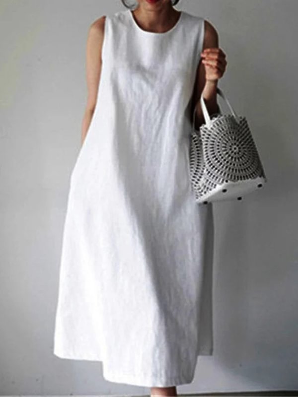 White Casual Plain Dresses