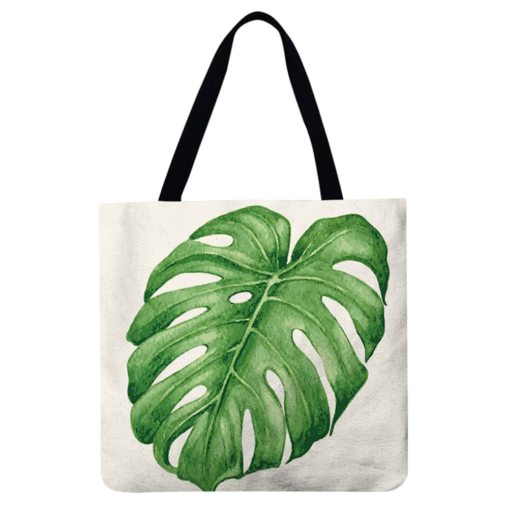 Linen Tote Bag-Green leaf  (40*40cm)