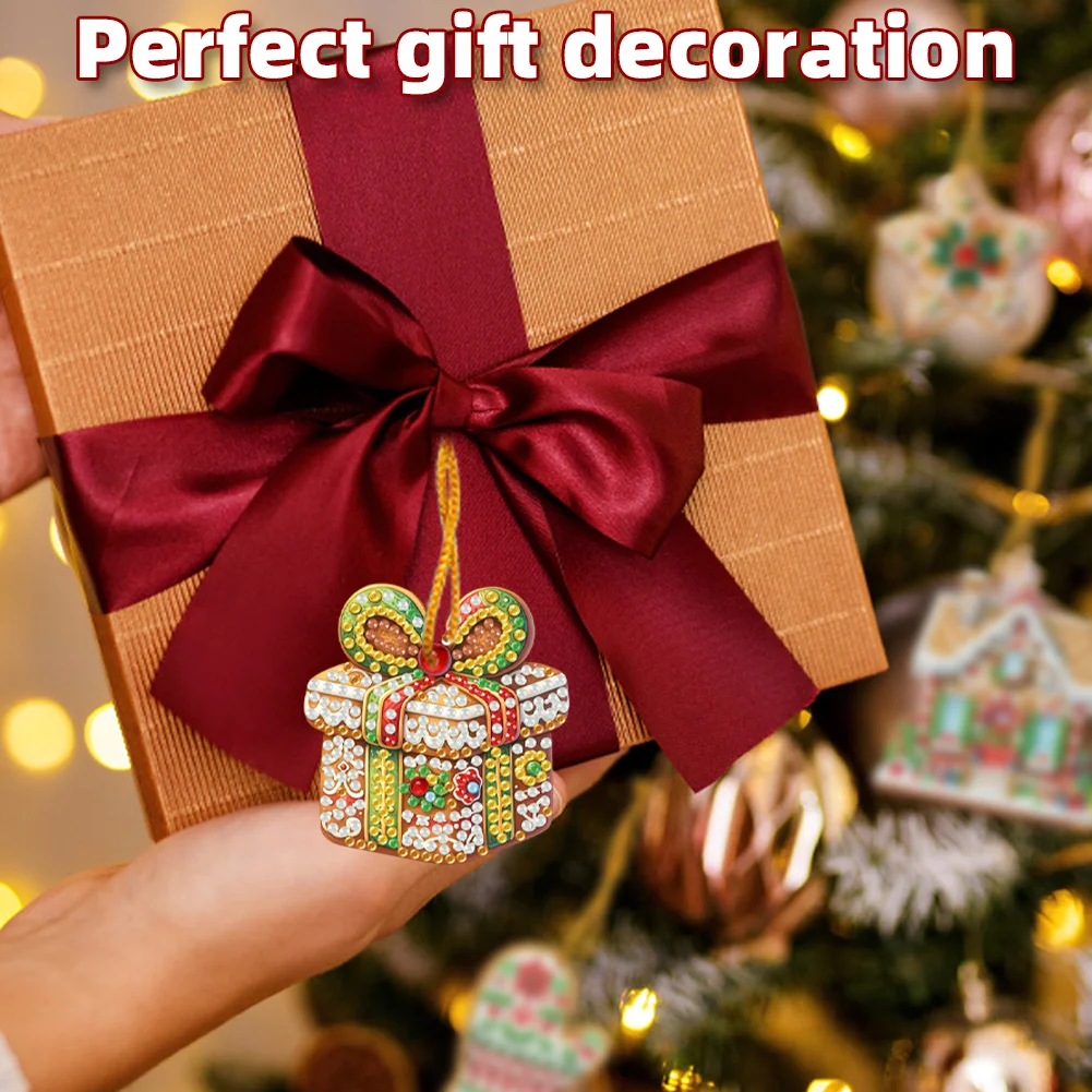 6pcs Xmas Cookies 2D Flat DIY Diamond Painting Art Pendant Wall Door Decoration