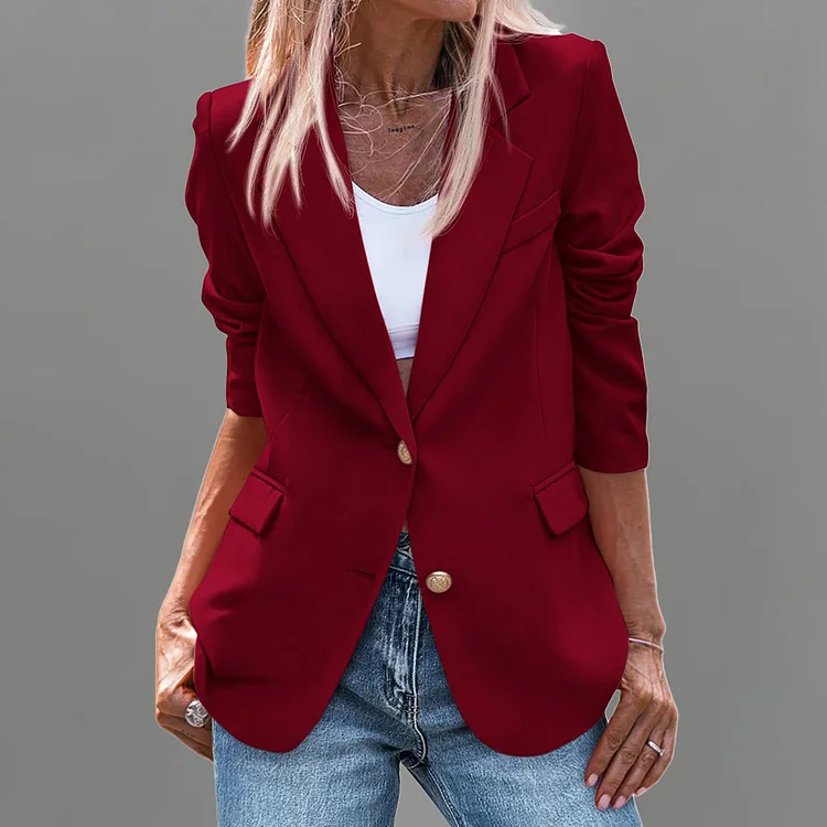 Formal Notched Lapel Two Button Long Sleeve Solid Blazer