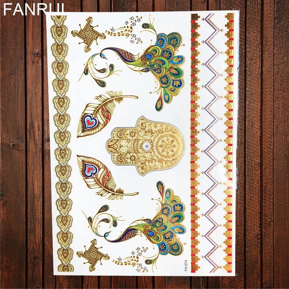 Star Moon Diamond Golden Metallic Tattoo Stickers Women Body Hands Art Temporary Tattoo Sexy Girl Leg Flash Tatto Glitter Metal