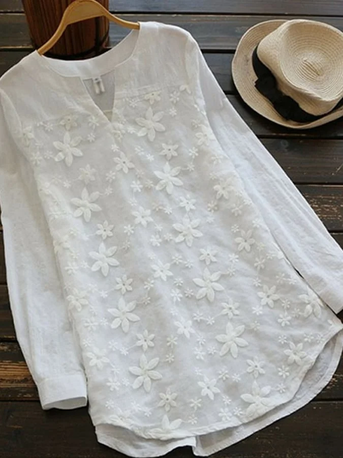 Women's lace embroidered long-sleeved shirt