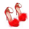 Fluffy Peep Toe Stilettos with Fur Feather