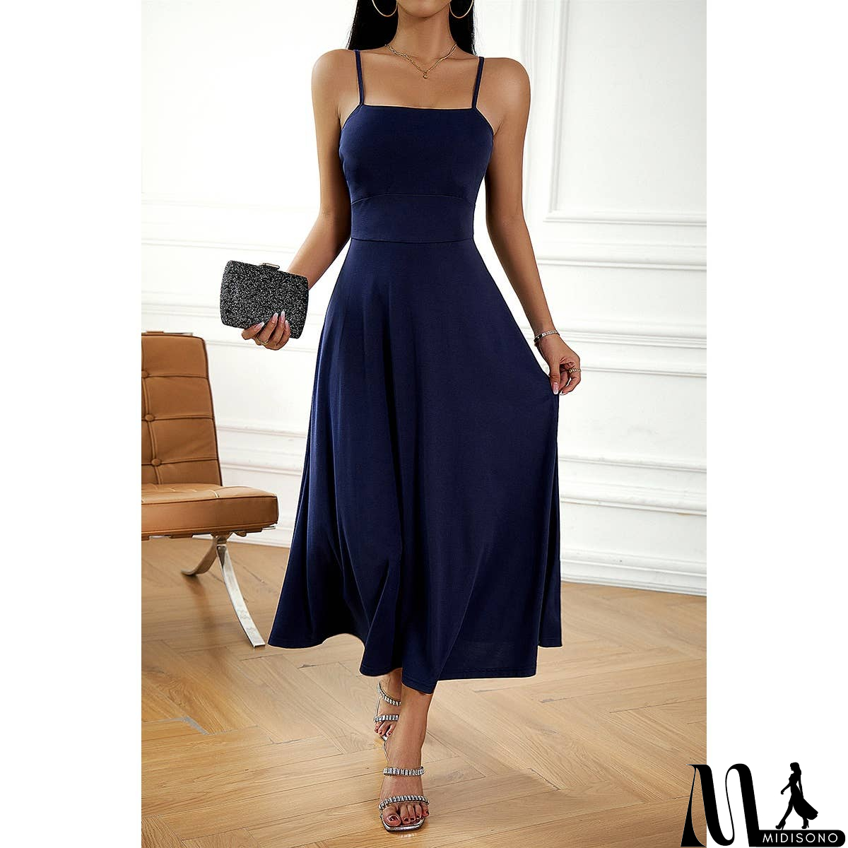 MidiSono - Solid Sleeveless Fit Cross Back Knot Full Dress