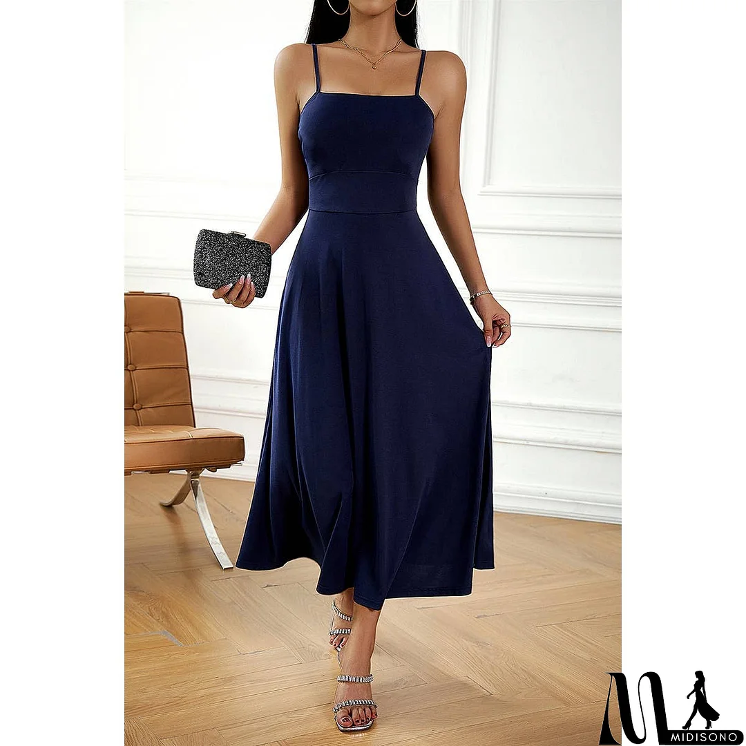 MidiSono - Solid Sleeveless Fit Cross Back Knot Full Dress