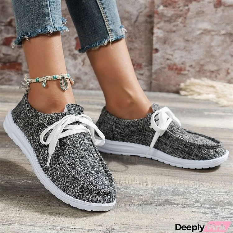 Female Casual Hiking Round Toe Super Soft Rubber Sole Canvas Shoes