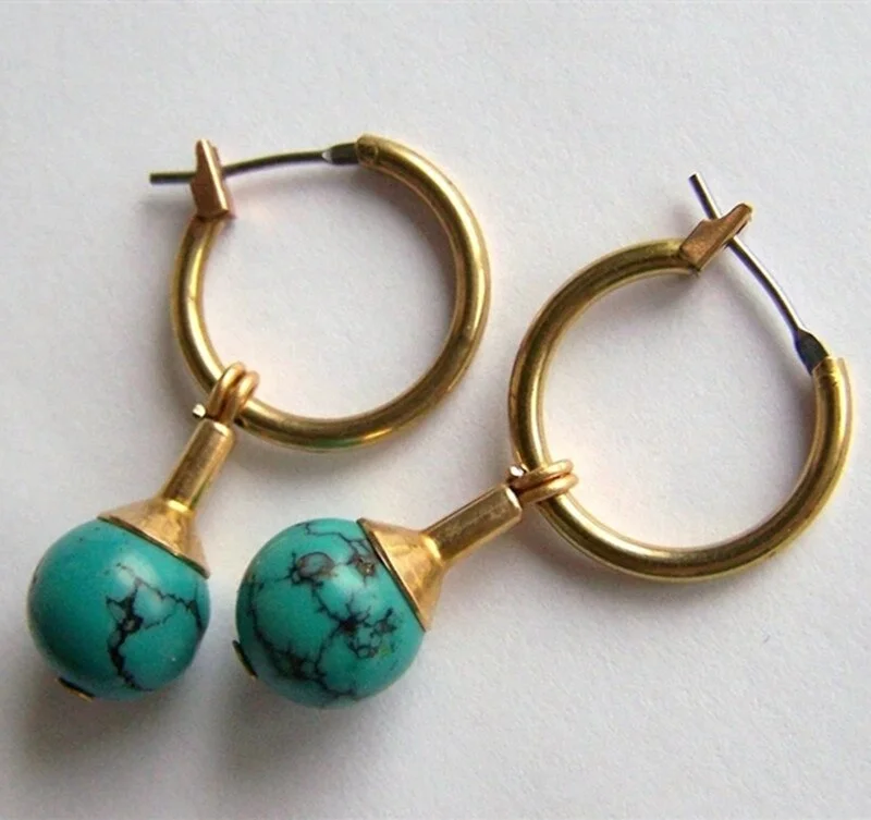 Fashion Gold Color Hoop Earrings Hanging Round Green Stone Women Drop Dangle Earrings Anniversary Jewelry Gifts