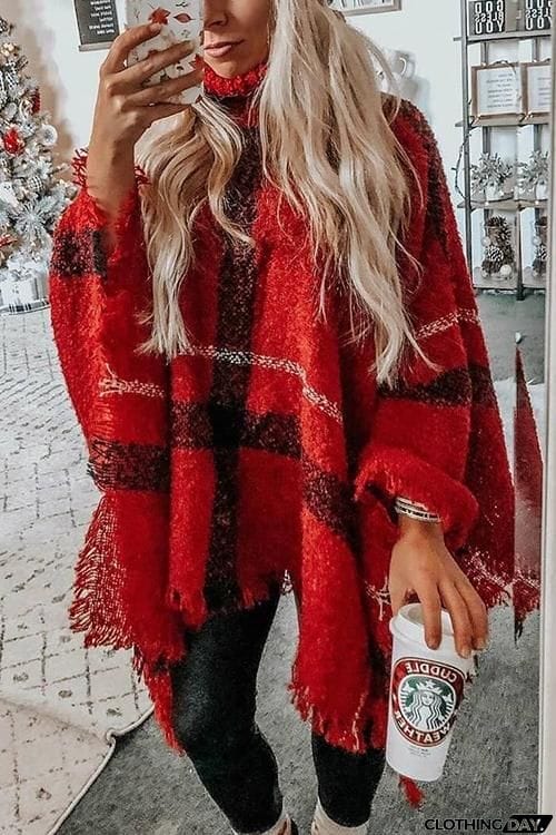 Stripe Tassel Loose High Collar Sweaters