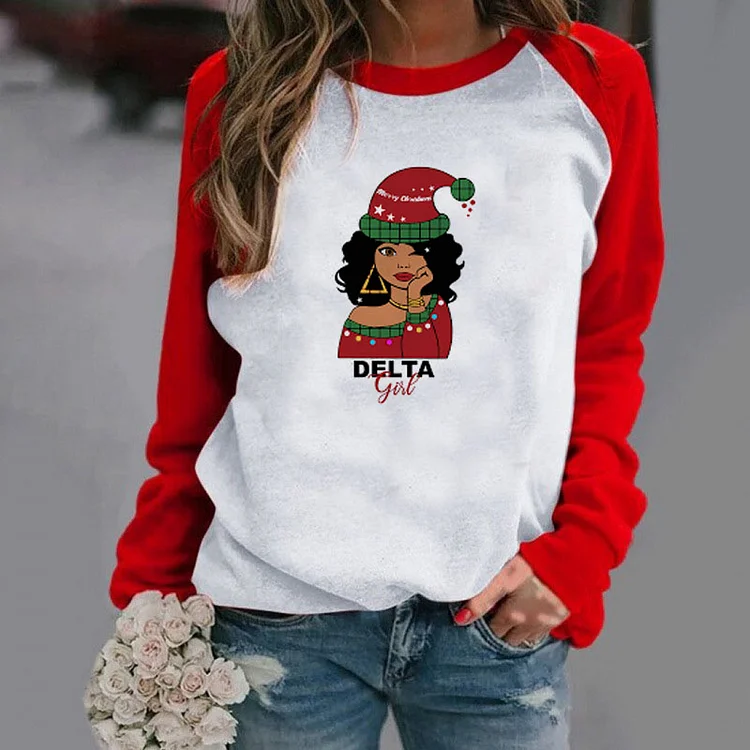 DST christmas paneled long-sleeve sweatshirt