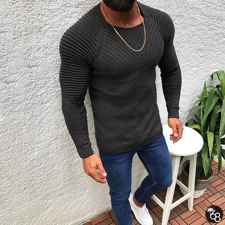 Slim Fit Long Sleeve Pullover Round Neck Sweater Top Sweater Male | 168DEAL