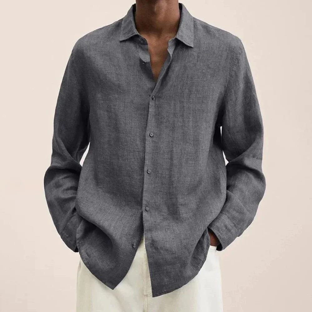 Men's Casual Long Sleeve Cotton Linen Shirt-inspireuse