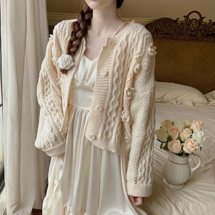 Fairy Tales Aesthetic Hand Crocheted 3D Flowers Cardigan QueenFunky