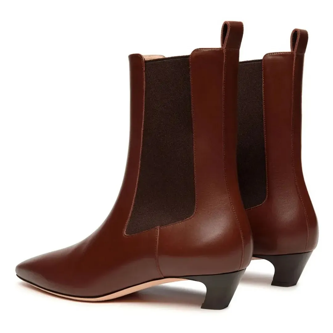 Classic Brown Slip On Pointed Toe Low Heel Cool Chelsea Boots