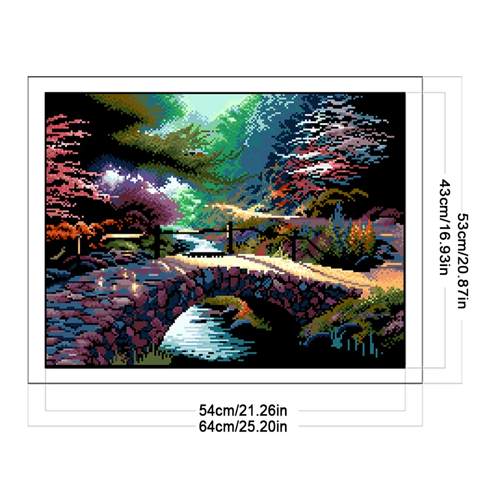 9CT Full Stamped Cross Stitch Bead Embroidery- Bridge(Canvas|54*43CM)