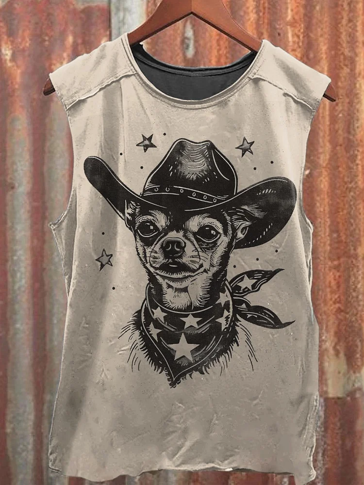 Teecade Teecade Vintage Cowboy Puppy Chihuahua Print T-shirt