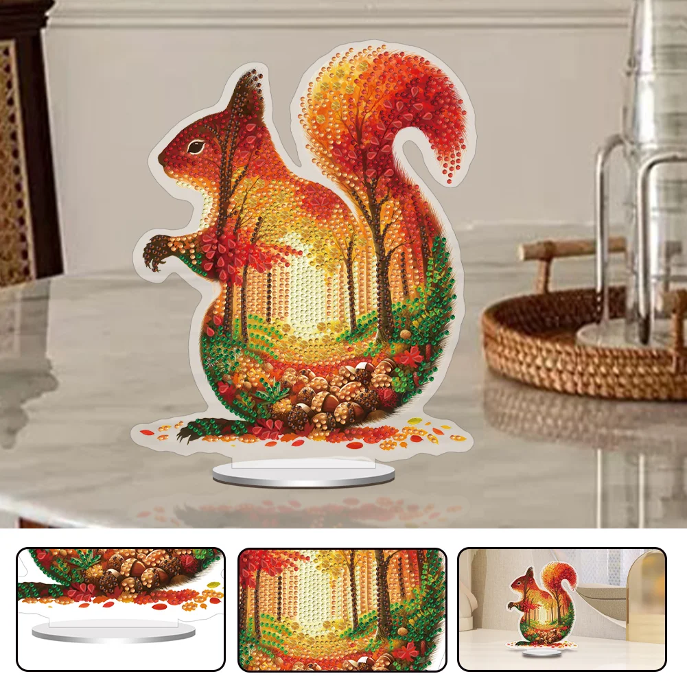 5D DIY Acrylic Squirrel Animal Scenery Silhouette Special Shape Diamond Painting Art Tabletop Decorations