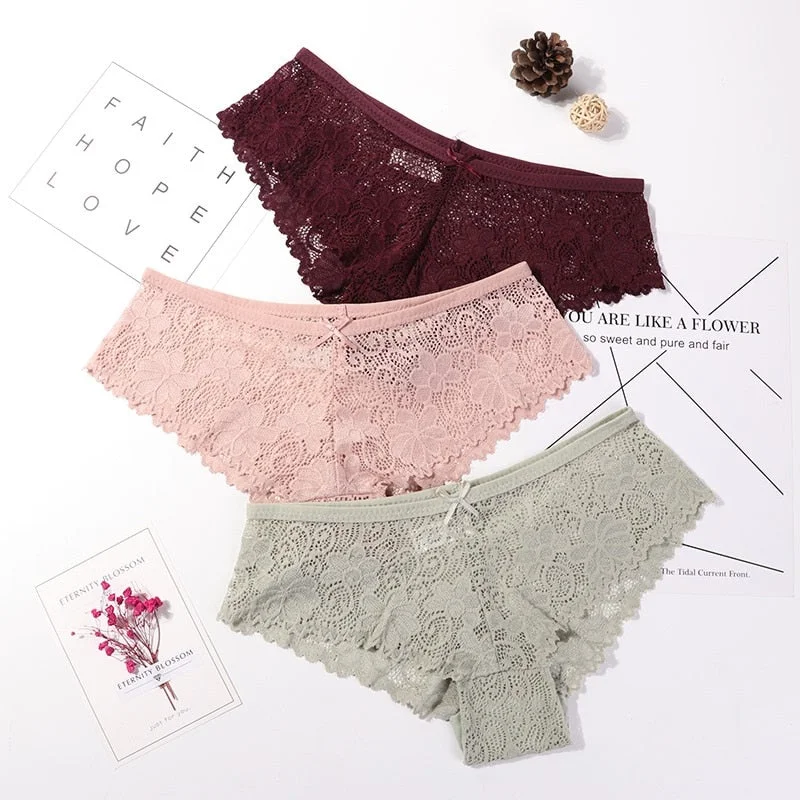 3 Pcs Panties for Woman Underwear Sexy Lace Breathable Soft Lingerie Female Briefs Panty Sexy Transparent Women's Underpants