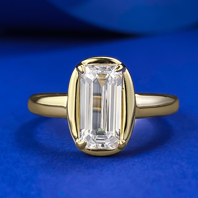 MIKAMU Jewelry's New Arrival: S925 Silver Gold-Plated Sugar Cube Ring with 5*10mm Rectangle Old Cut Diamond