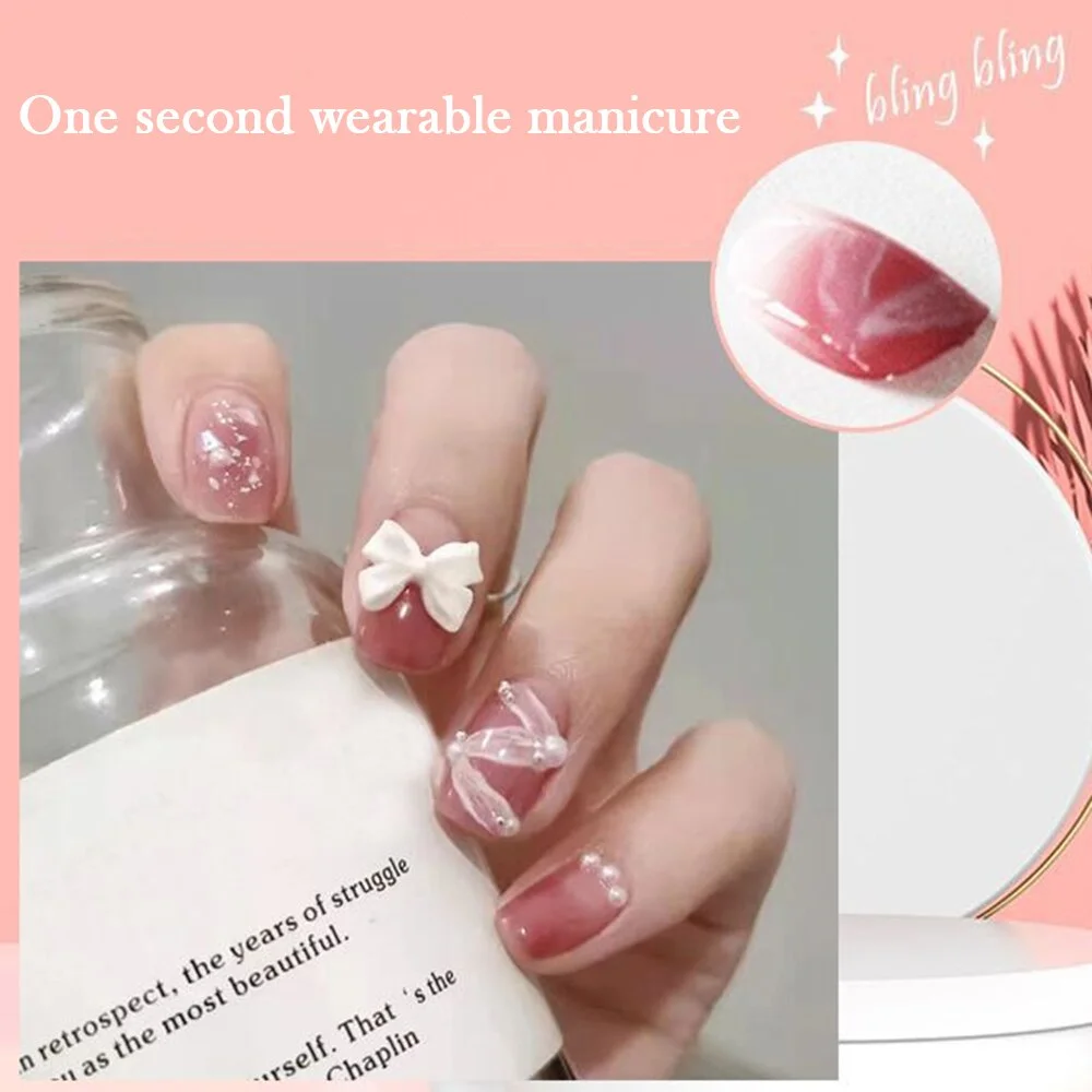 24pcs Ballet Fake Nails Coffin Head Pink Color Press On Nail Art tips with 3D Heart And Bow Design French Style Girl False Nails-Nail Inspo