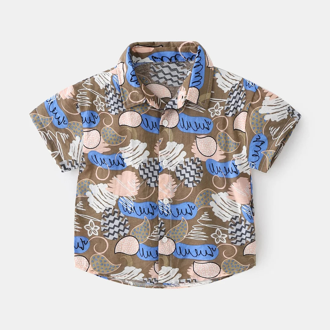 2-7T Toddler Kid Baby Boy Girls Clothes Short Sleeve Floral Shirt Boho Beach Print Party Gentleman Summer Vacation Boys Shirt