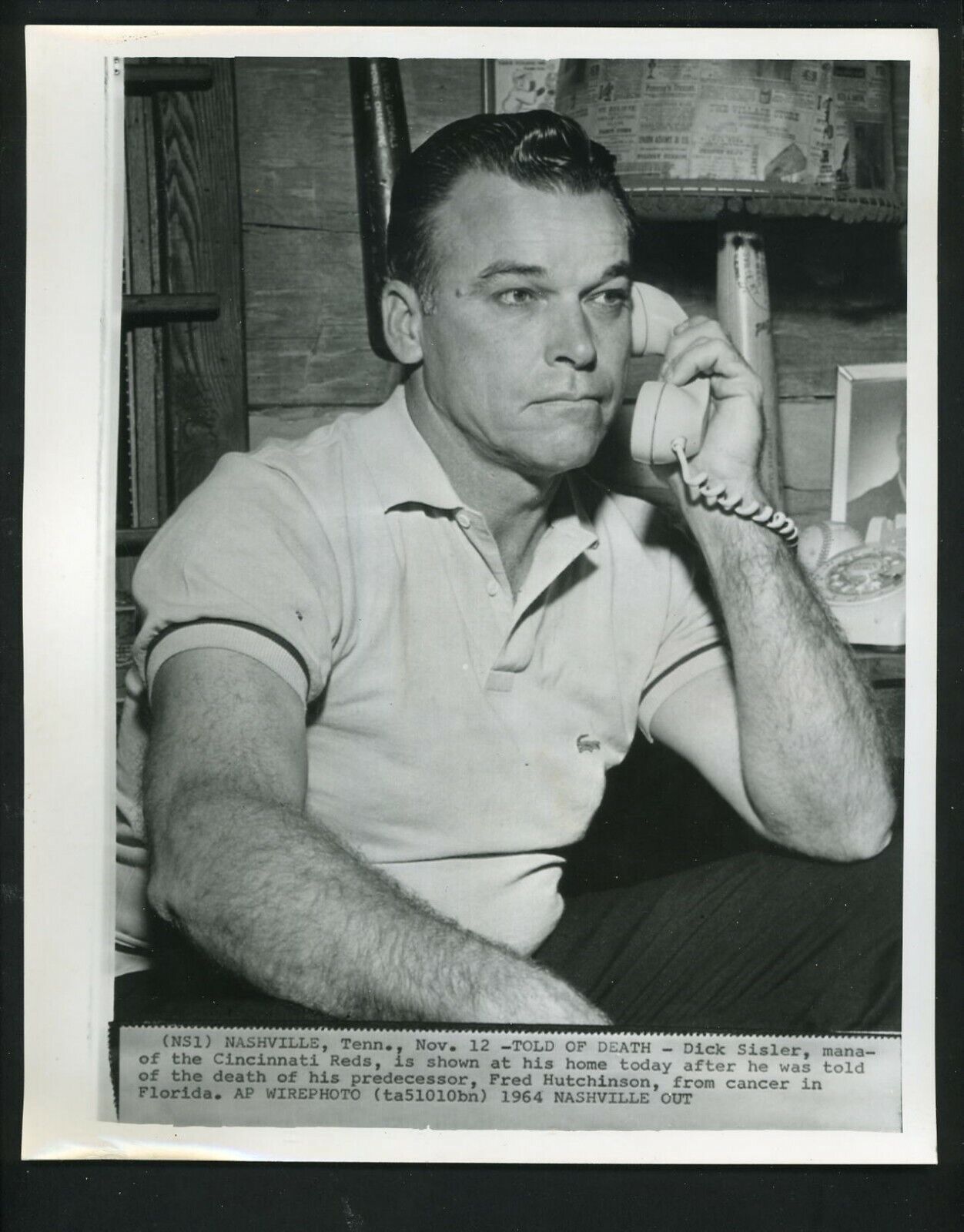 Dick Sisler LOT of TWO Press Photo Poster paintings regarding Hutchinson death Cincinnati Reds