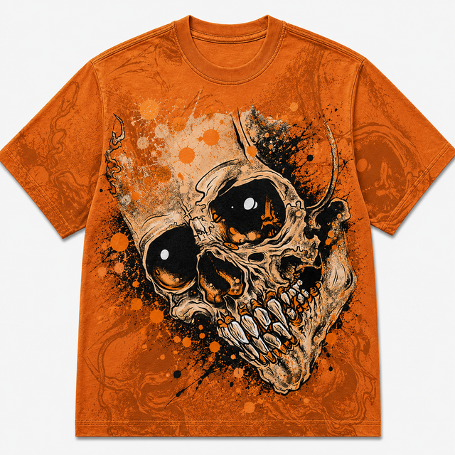 Street Splatter Skull Cotton T-Shirt