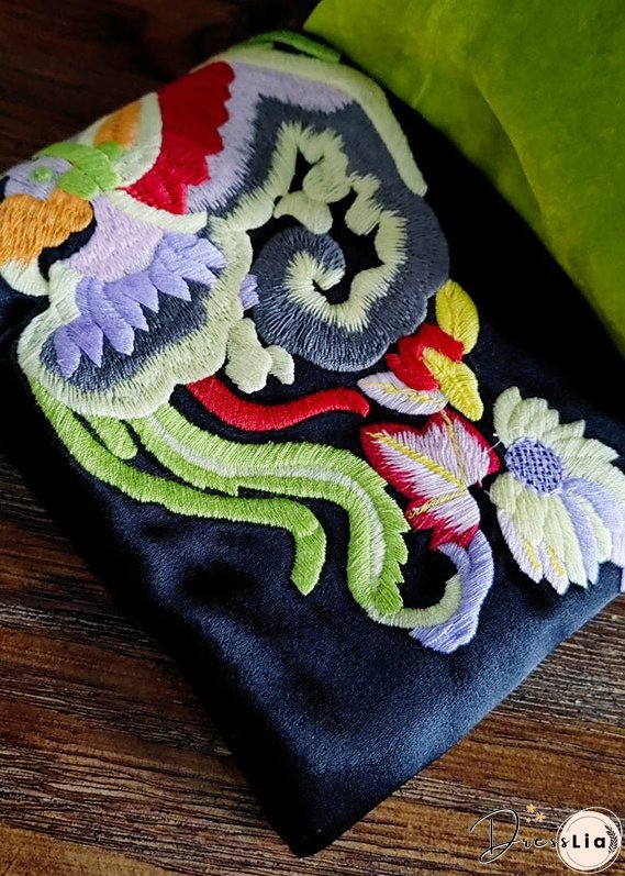 Vintage Green Stand Collar Embroidered Button Silk Velour Outwear Spring