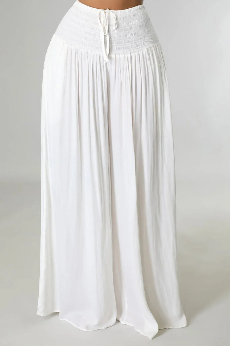 Casual Solid Split Joint Fold High Waist Wide Leg Solid Color Bottoms
