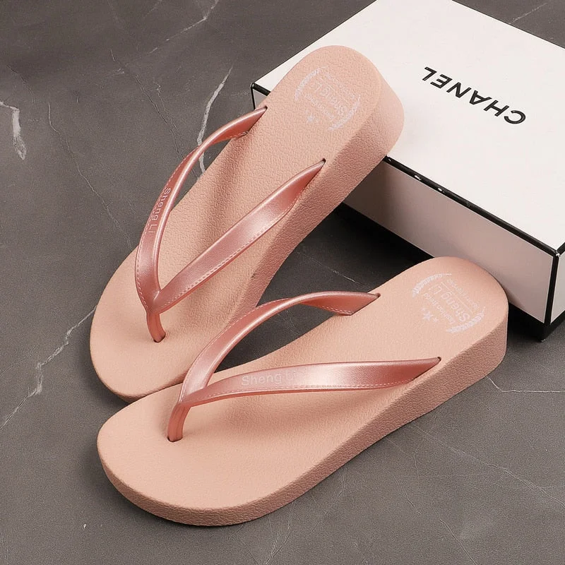 Women Wedge Flip Flops Fashion Candy Color Comfortable Female Beach Flip Flop Slides 2022 Summer Slippers Slides Shoes For Women