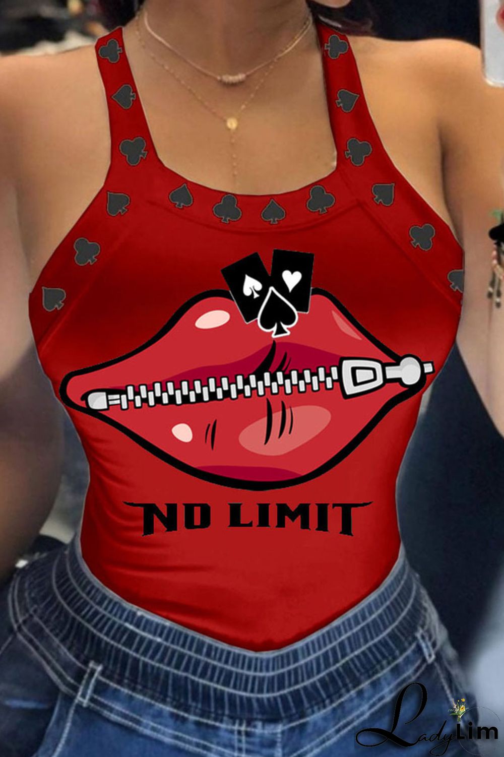 Deep Red Casual Street Print Patchwork U Neck Tops