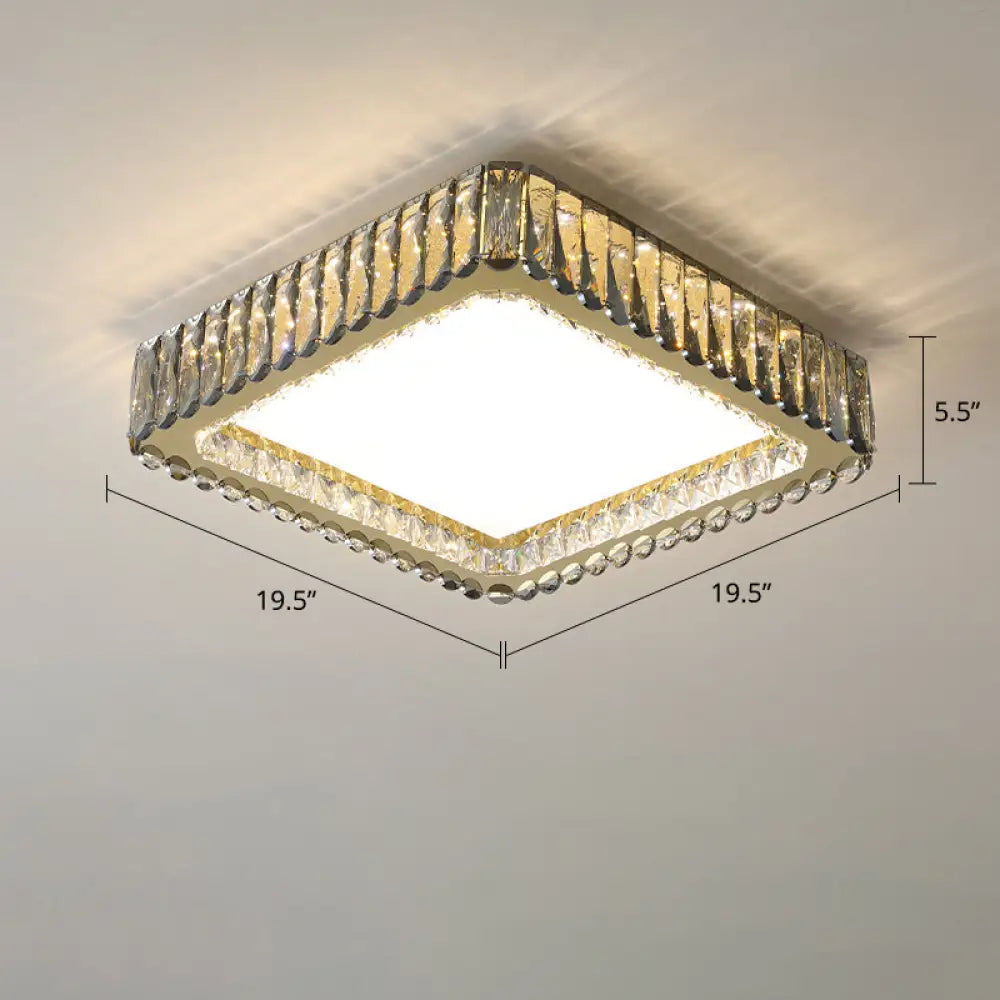 Minimalist Crystal Clear Geometric Flush Mount Ceiling Light For Bedroom / 19.5&rsquo; Square Plate