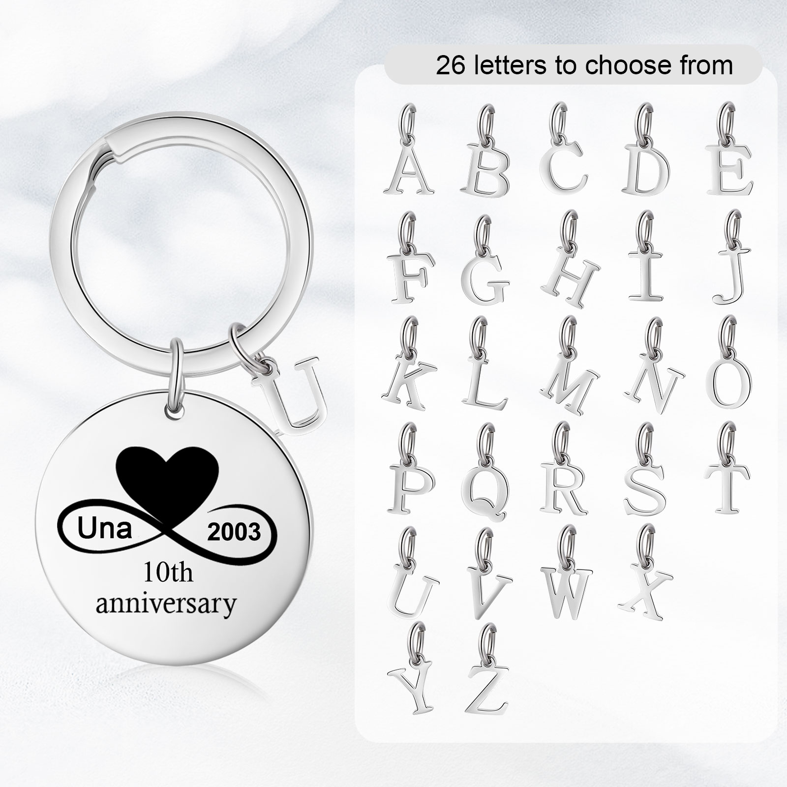 2 Names - Couple Infinity Keychain Custom 2 Letters & Date & Text Keyring Valentine's Day Special Gift for Him/Her-Jessemade AU