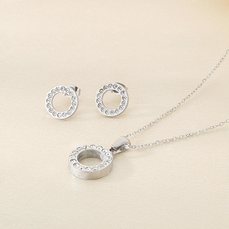 Minimalist Round 304 Stainless Steel Rhinestones 18K Gold Plated Plating Inlay Stainless Steel Jewelry Sets