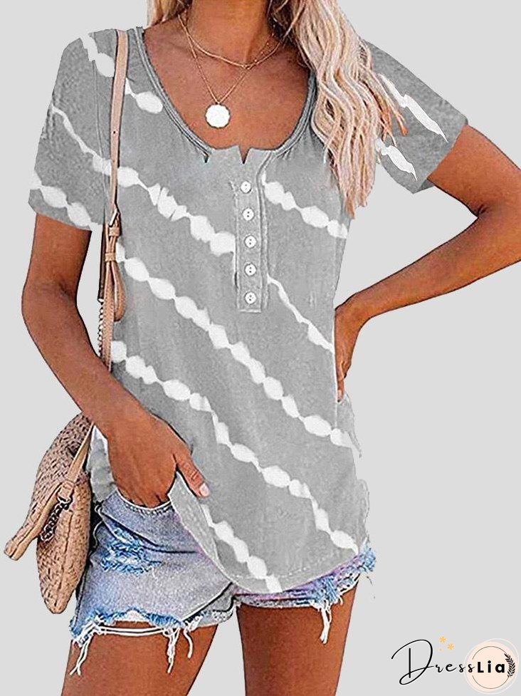 Casual Striped Short-sleeved T-shirt for Women