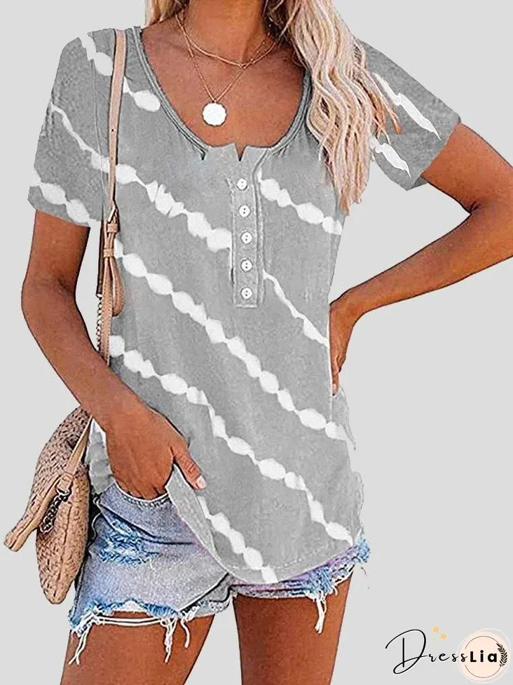 Casual Striped Short-sleeved T-shirt for Women