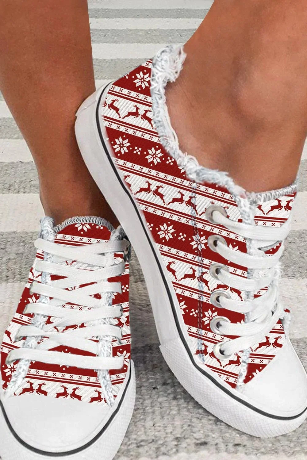 Reindeer Snowflakes Strip Holiday Canvas Sneakers