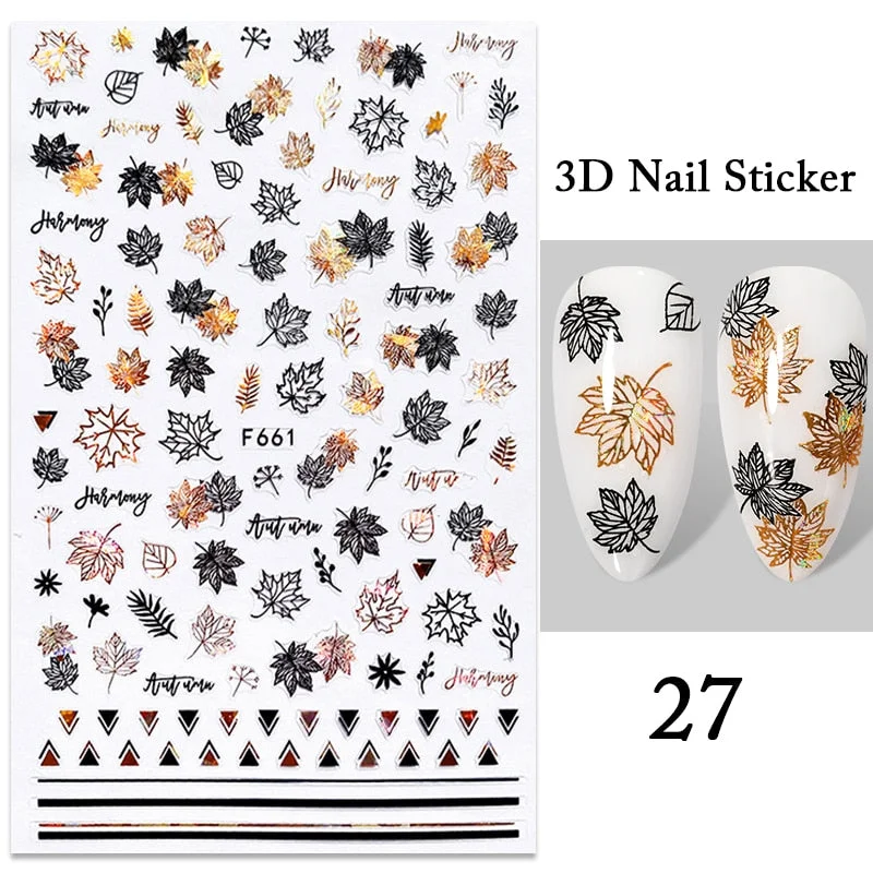 Iridescent Feathers 3D Nail Stickers Holographic Laser Flower Leaf Stickers Spring Summer Slider For Nails Manicures Decoration-Nail Inspo