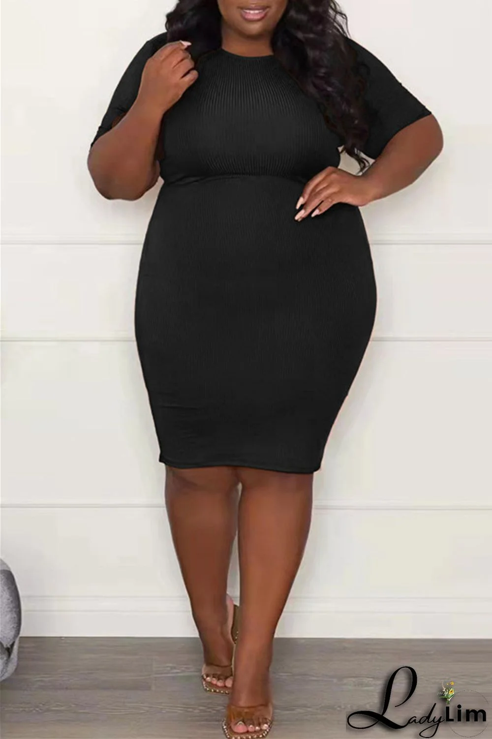 Brownness Fashion Casual Plus Size Solid Basic O Neck Short Sleeve Dress