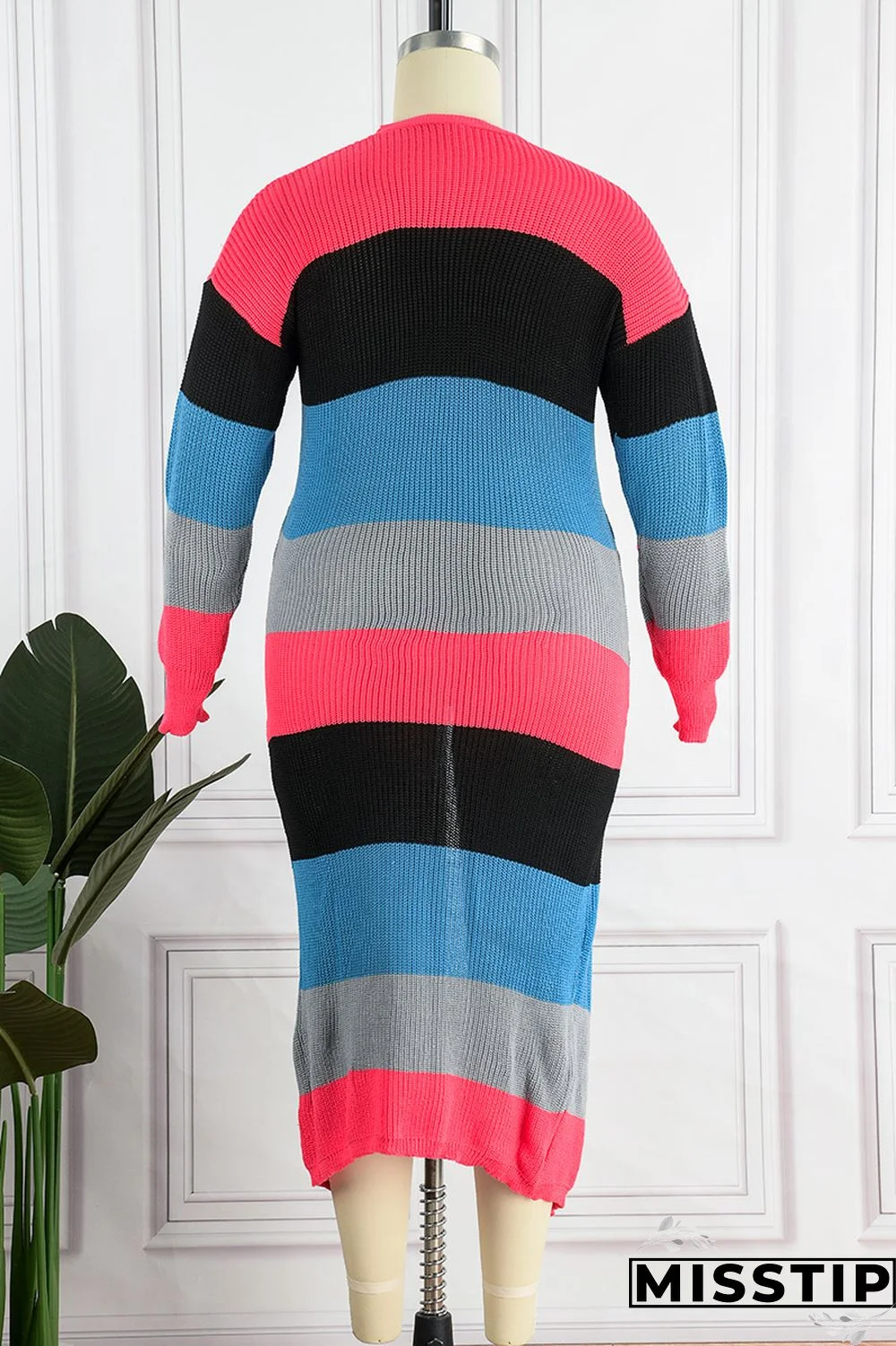 Blue Plus Size Daily Striped Cardigan