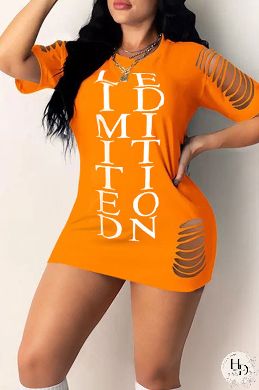 Red Casual Street Print Hollowed Out Patchwork O Neck T-shirt Dress Dresses