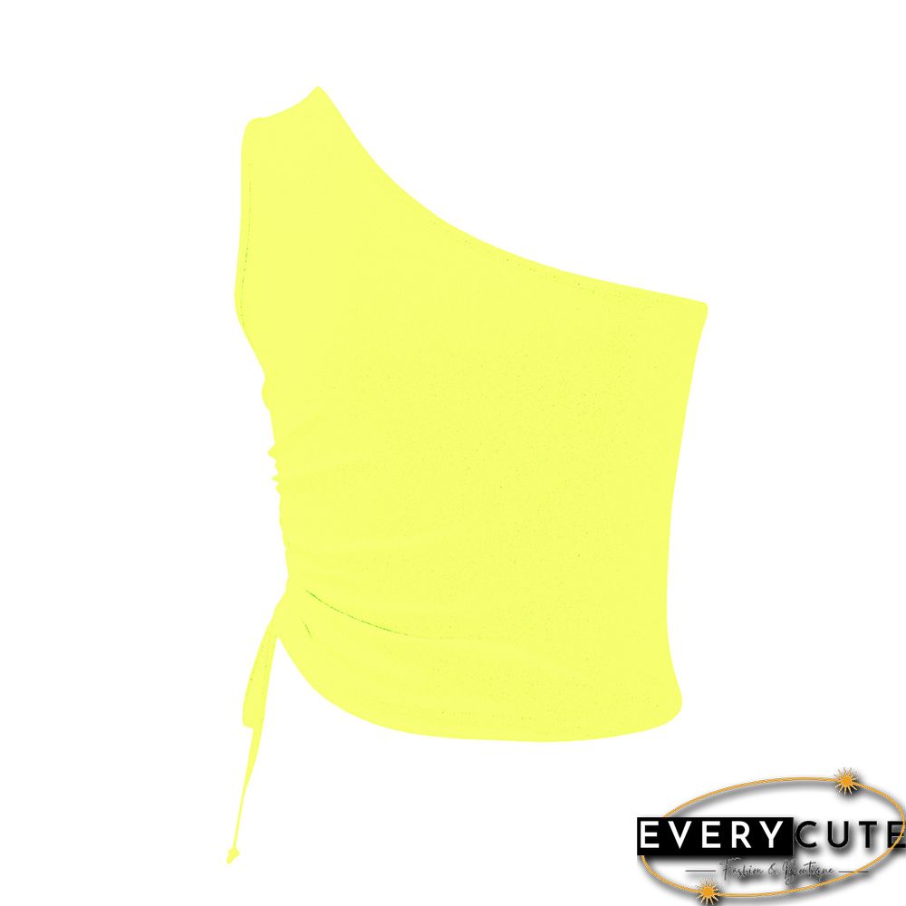 Yellow Side Drawstring One Shoulder Crop Vest