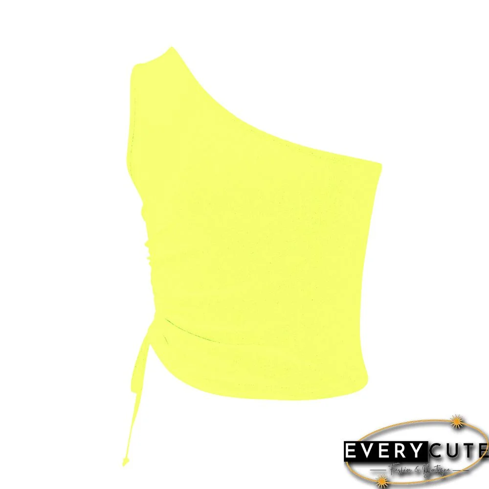 Yellow Side Drawstring One Shoulder Crop Vest