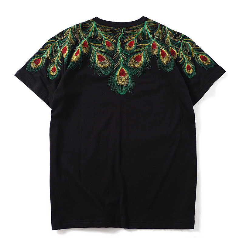 Embroidered Peacock Feathers Art T-shirt