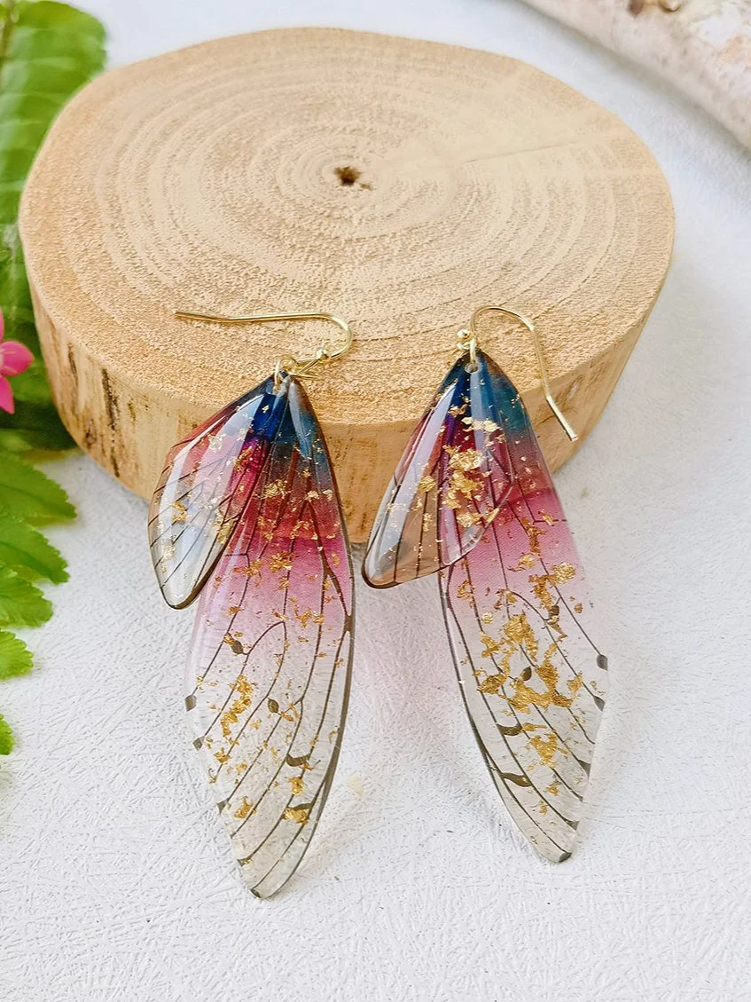 Butterfly Wing Handmade Crystal Gold Foil Earrings
