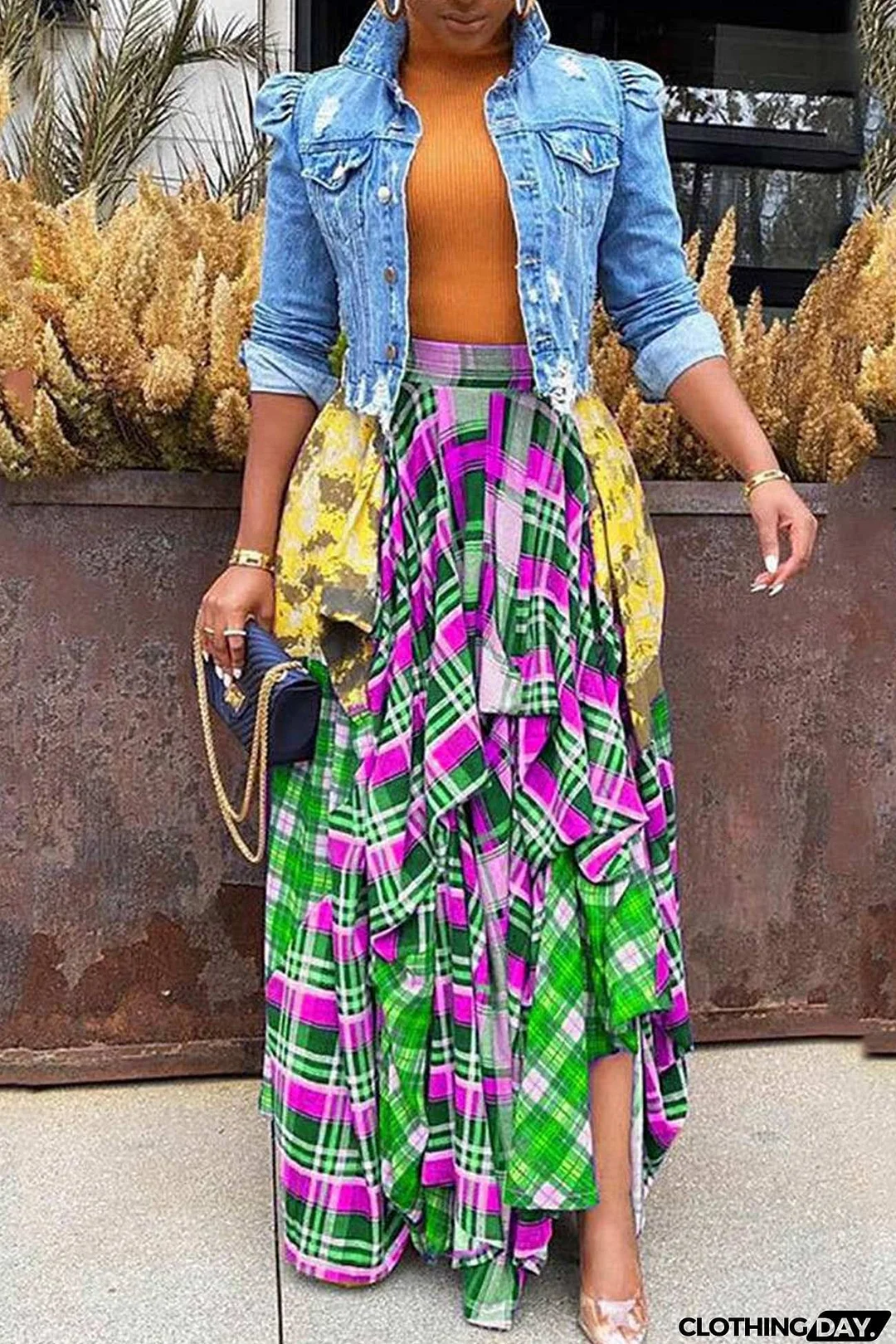 Splicing Plaid Print Skirt