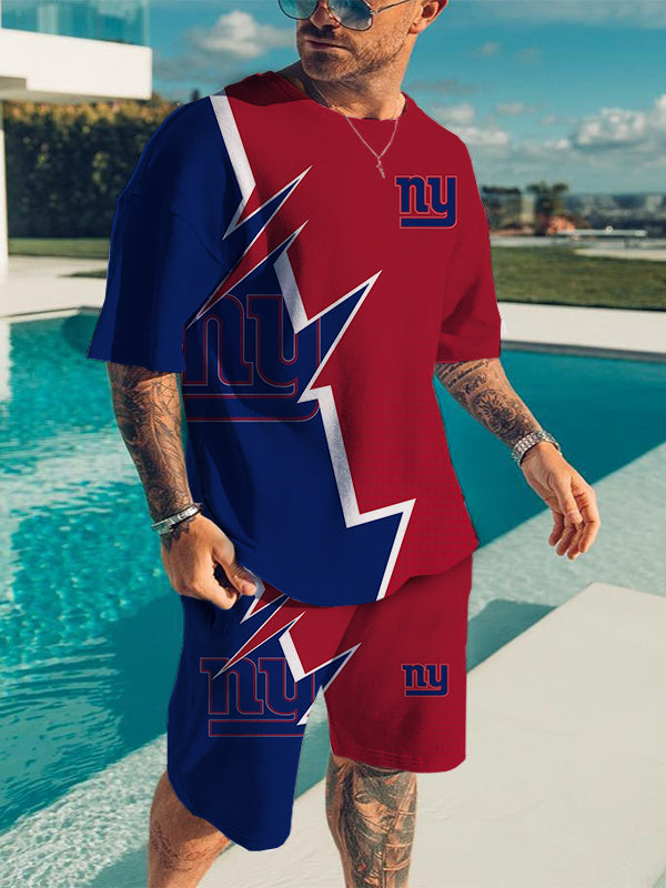 New York Giants Men T Shirt Shorts Tracksuit 2PCS Short Sleeve Casual  Shorts Top