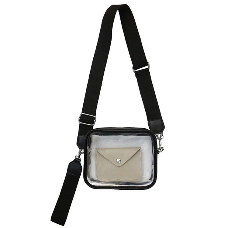 Clear PVC Crossbody Bags Stadium Approved Shoulder Bag with Card Wallet (Black)