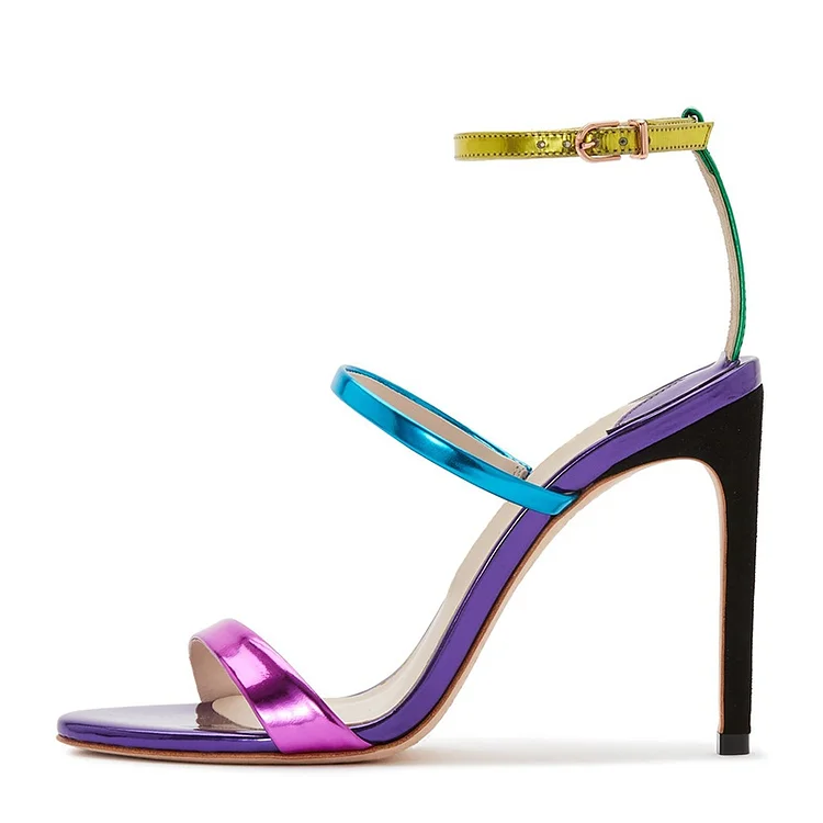 Mirror Multicolor Leather Ankle Strap Stiletto Sandals Vdcoo